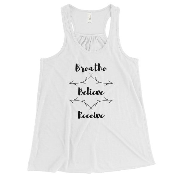 Breathe Believe Receive Womens Flowy Racerback Tank
